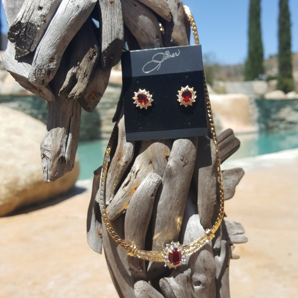 Necklace Earring Set 22K Gold Finished Swarovski